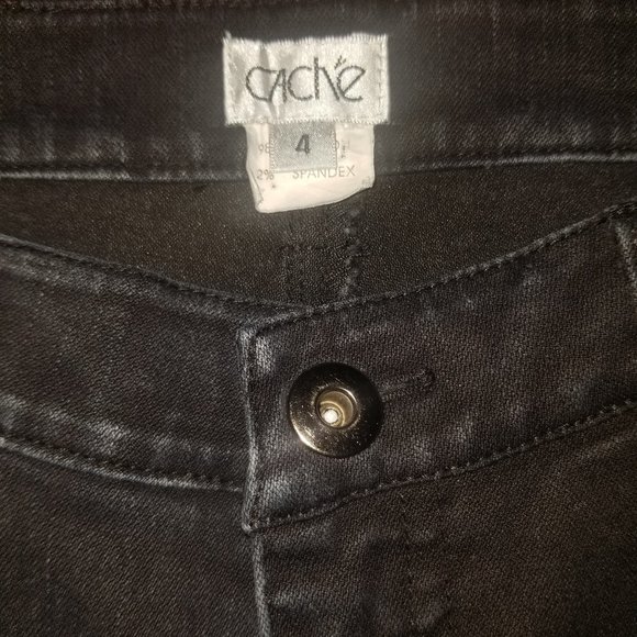 Cache Embellished Flare Leg Crop Jeans With Raw Hem Black Size 4 EUC! - Picture 3 of 8